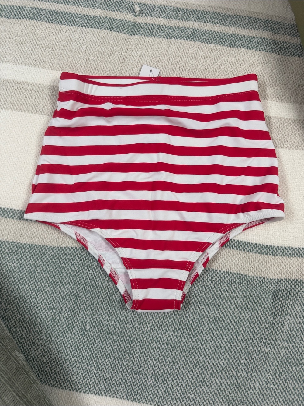 High-Waist Red & White Striped Women's Bikini Bottom